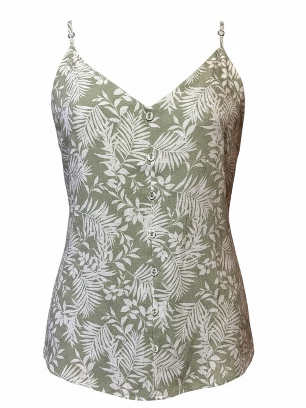 Mine Sage and White Tropical Palm Top, Size Large, NWT